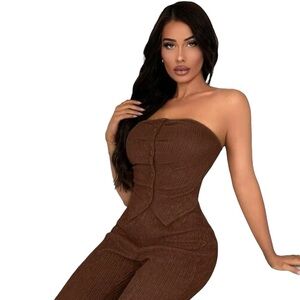 SHEIN Brown Strapless Crop Top